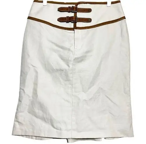 Ralph Lauren  A-Line Skirt Ruffled Hem Pleated Cinch Back Double Belted White 6