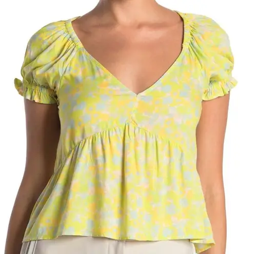 Abound Nordstrom  Women's Puffed Sleeve Blouse Multi Tarry Yellow Floral NWT