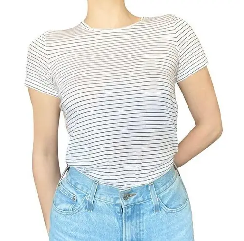 Club Monaco Elevated Basic Neutral Striped Stretch Knot T-Shirt Small