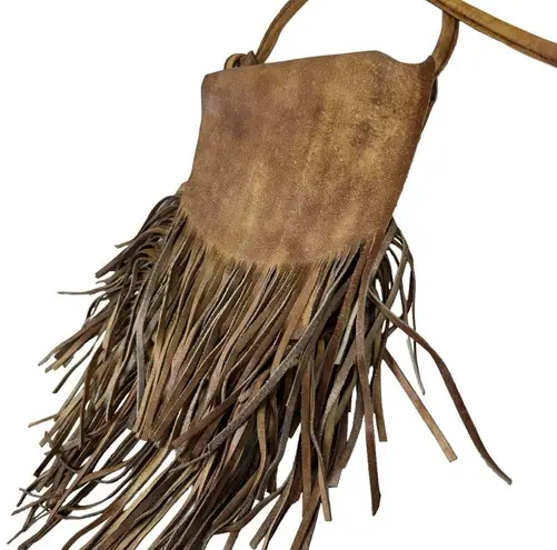 Monserat Lucca Fringe Flap Shoulder Crossbody Bag Leather Taupe Brown Bohemian