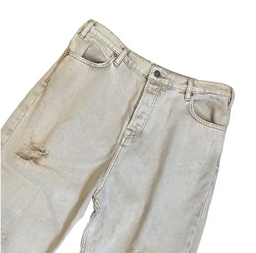 Free People We The Free Khaki Denim Distressed Boyfriend Jeans size 28 NWT