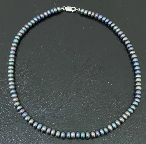 Sterling Silver Vintage Peacock Freshwater 4mm Seed Pearl Clasp Choker Necklace