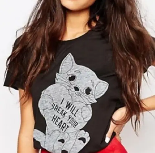 Zoe Karssen Black Break Your Heart Cat Graphic T