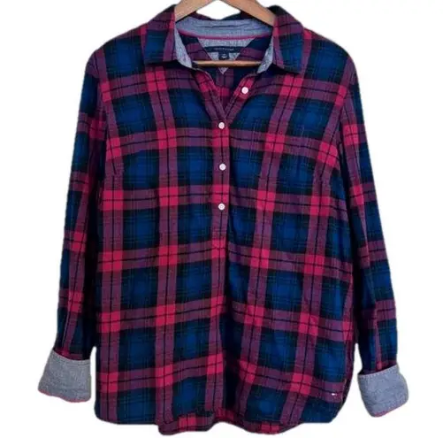 Tommy Hilfiger  Women’s Large Pink & Blue Plaid Popover Shirt