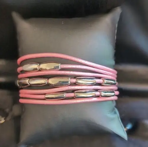 Nine & Co. Pink Leather Strand and Silver Link Bracelet NWT
