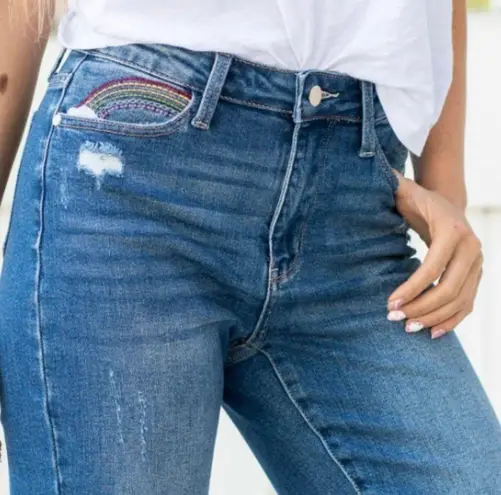 Judy Blue NEW Women's Size 27 Rainbow Embroidered High Waisted Jeans