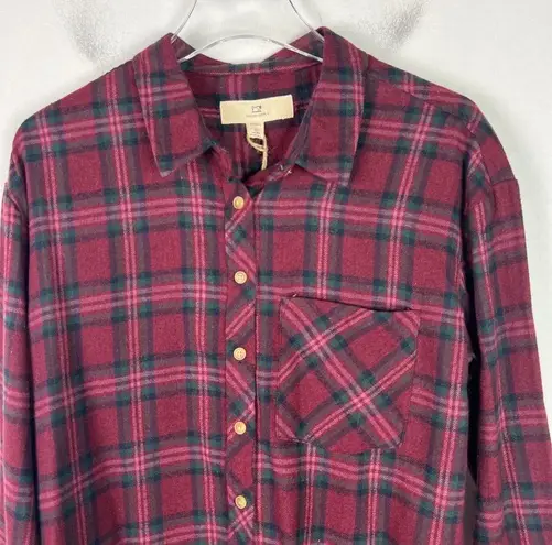 Thread and Supply NWT  Relaxed Plaid Flannel Buttondown Shirt Wine Size XS NEW