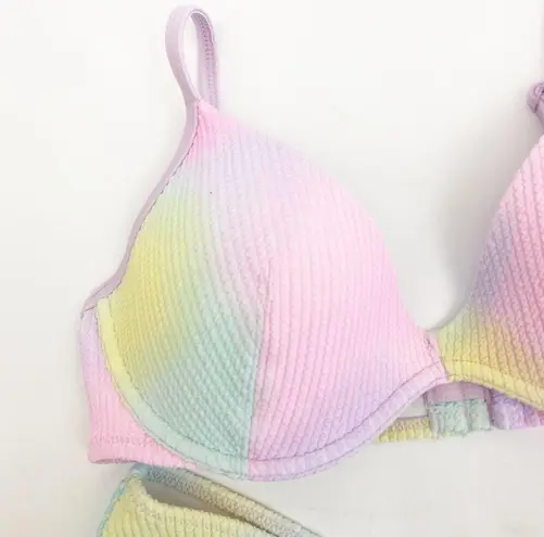 PINK - Victoria's Secret Victoria’s Secret PINK Crinkle Two Piece Bikini Set Push Up Top Bottoms Pastel