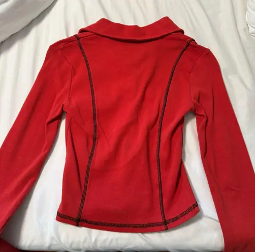 Edikted Red Collared Button Up Long-Sleeve