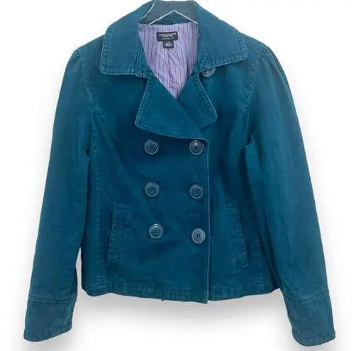 American Eagle Y2K  Teal Blue Big Button Double Breasted Pea Coat Size Large