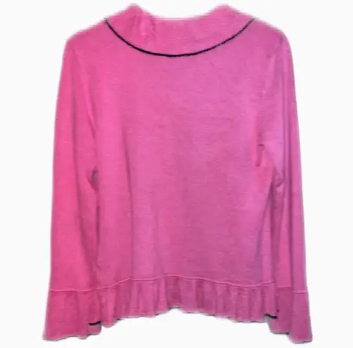 Sigrid Olsen Pink,Black Ruffled Sweaterl size medium