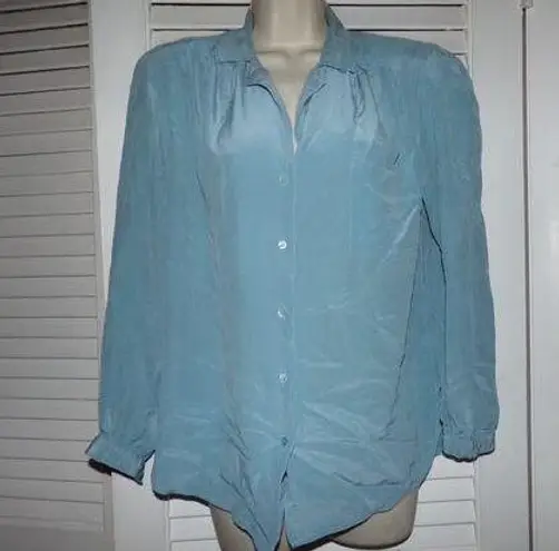 Harvé Benard Vintage Harve Benard soft blue feminine gathered 100% silk  blouse 12