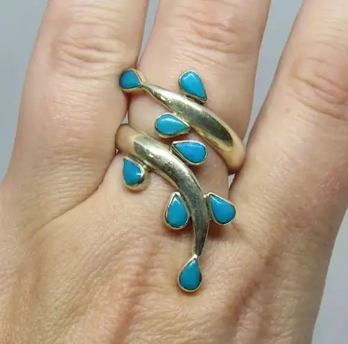 Sterling Silver Dominique Dinouart & Turquoise Bypass Ring Sz 8.5