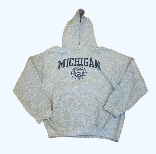 Gildan University Michigan Gray Hoodie Sweatshirt M 