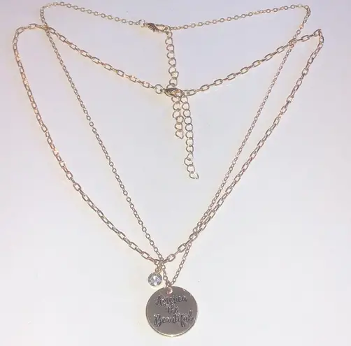 Lot of 2 Gold Tone Dainty CZ Rhinestone America The Beautiful Pendant Necklaces