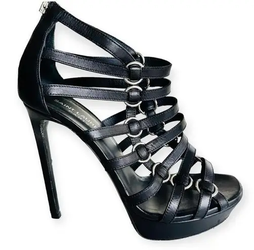 Saint Laurent Nina Cage Sandals Size 38.5 Calfskin Black w/Box Dustbag 316198