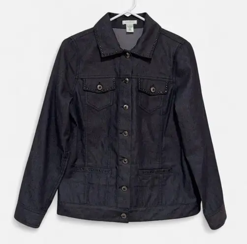 Laura Ashley Women's Black Studded Jean Denim Jacket Size S