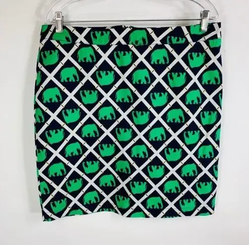 Elephant Bamboo Print Mini Skirt Green Blue 12
