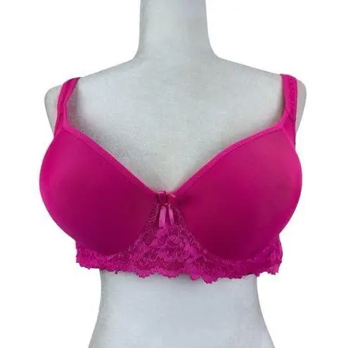 VADALALA Elegant Barbie Pink Lace Bra Lace Detail Underwire Padded Bra Size 42 D