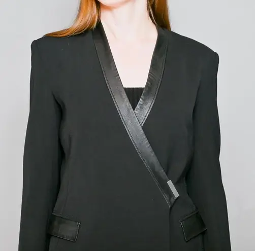 Helmut Lang  Palm Suiting Seamed Blazer Leather Trim Black Size 2 NEW