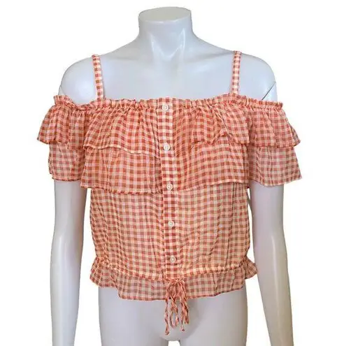 LC Lauren Conrad Lauren Conrad XL orange & white check off-the-shoulder sleeves women's crop top