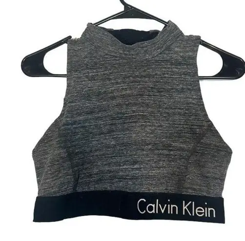 Calvin Klein  Gray & Black Mock Neck Crisscross Back Sports Bra Women Sz M