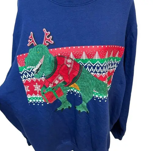 Holiday Time  Christmas Sweatshirt Dinosaur Blue Size 2X