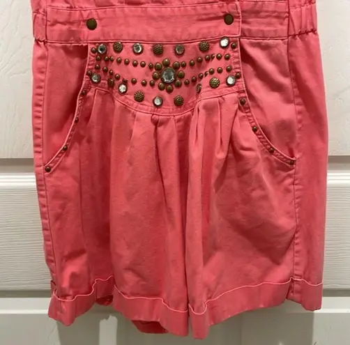 INC Vintage RIO . Coral Denim Sleeveless Pleated Jeweled Romper