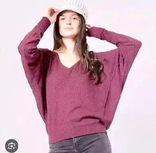 Free People NWT  Santa Clara LS Thermal Oversized wide neck top Mulberry XS (A-5)