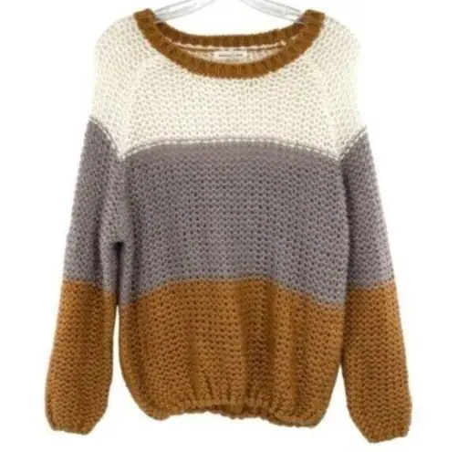 Newbury Kustom Chunky Oversized Sweater Knit Neutral Colorblock Granola Girl