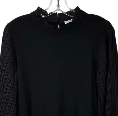 Sioni Women's Black Sheer Pleated Sleeve Mock Neck Blouse Size M Size M