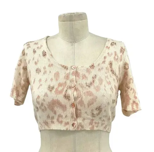 Rebecca Taylor Rebecca Taylor Leopard Print Beaded Embellished Cropped Cardigan Sweater Small