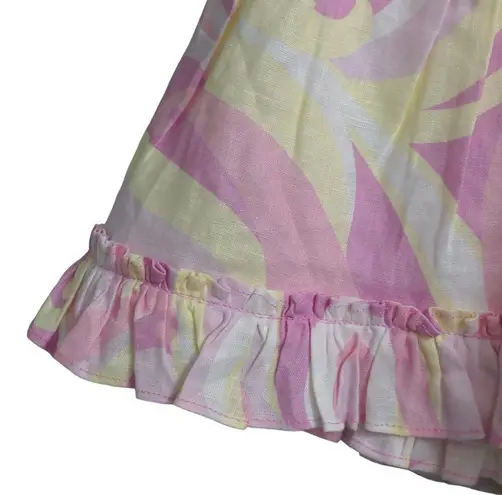 Hill House The Paz Skirt Mini Candy Kaleidoscope Pink Linen Ruffle L New