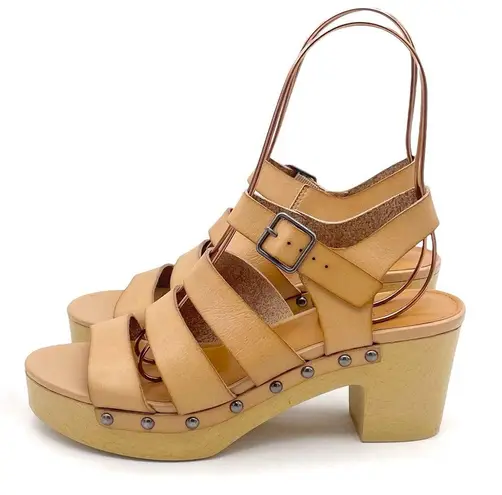 J.Crew  The Chloe Clog Platform Strappy Sandal in Saddle Tan Faux Leather Size 7