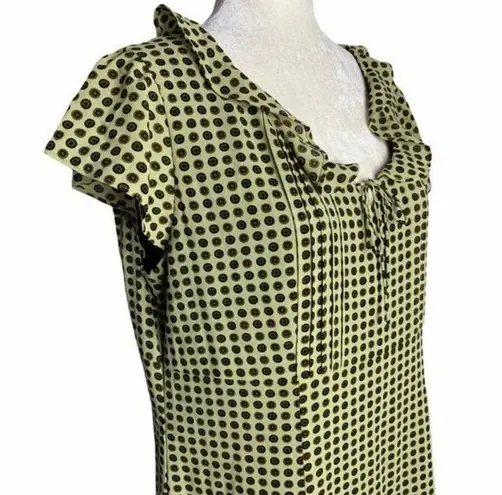 Emma James Polka Dot Midi Dress 14 Green Brown Ruffle Zipper NEW