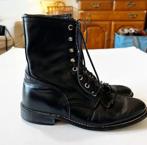 Vintage Black Leather Lace Up Kiltie Boots 90s Y2K Women’s Size 8 Western Roper