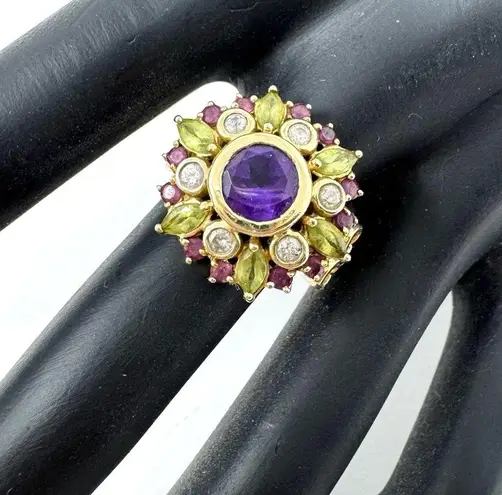 Solid 14K yellow gold gemstone ring, made in India, size ~7 Multiple