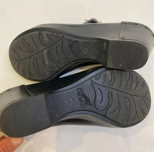 Dansko Black Mary Jane Wedge Heels EUC Sz EU 36 US 6 Strap Buckle Studs Leather