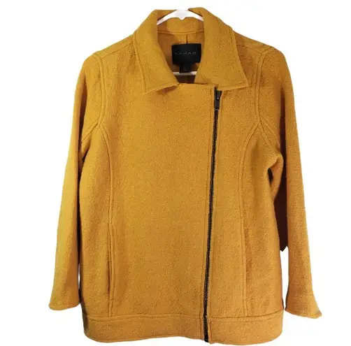 Tahari Women's Small Mustard, Yellow Solid Moto Jacket