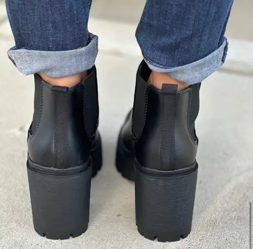 Soda Black Chunky Heel Ankle Bootie
