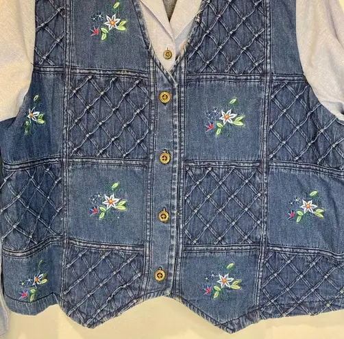 Vintage Blue Alfred Dunner Denim Shirt Vest Combo Petite Size Large