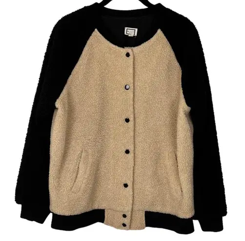 Movint Colorblock Raglan Sleeve Fleece Bomber Jacket L Black Tan Teddy Size L