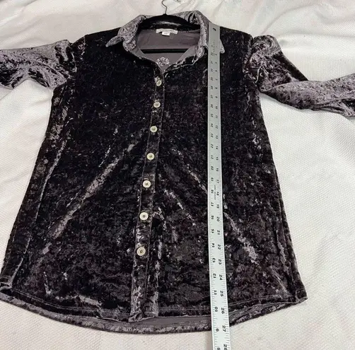 Simply Noelle Dark Lavender Crushed Velvet Floral Embroidered on Back Button Up