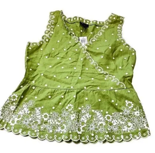 Grace Elements Size 14 Green Linen Grassy Field Embroidered Spring NWT New Cute