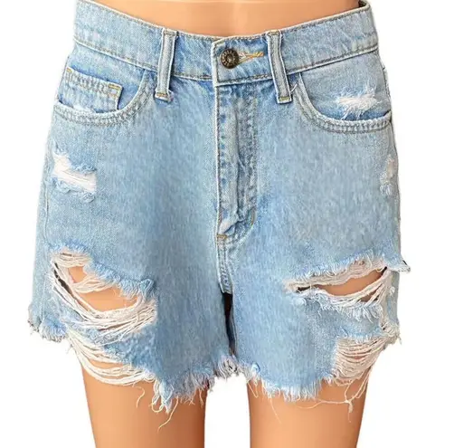 SNEAK PEEK Frayed Hem Distressed Denim Light Blue Jean Shorts ~ Women's SMALL