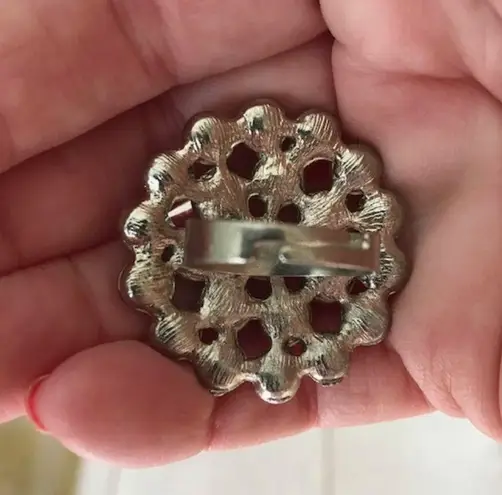 Hot Pink Crystal Ring Adjustable Retro Statement