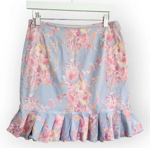 American Vintage British Khaki Lilac Purple Pink Floral Ruffle Hem Mini Skirt 8