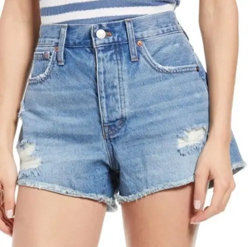 Madewell Relaxed Denim Shorts Button Fly Distressed Size 27 high rise