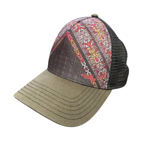 prAna Patterned Trucker Hat Olive Green Brown Mesh Back Adjustable Cap