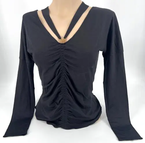 Hugo Boss  Silk Long Sleeve Top Logo Scarf Necklace Look Sexy Goth Witchy Size M